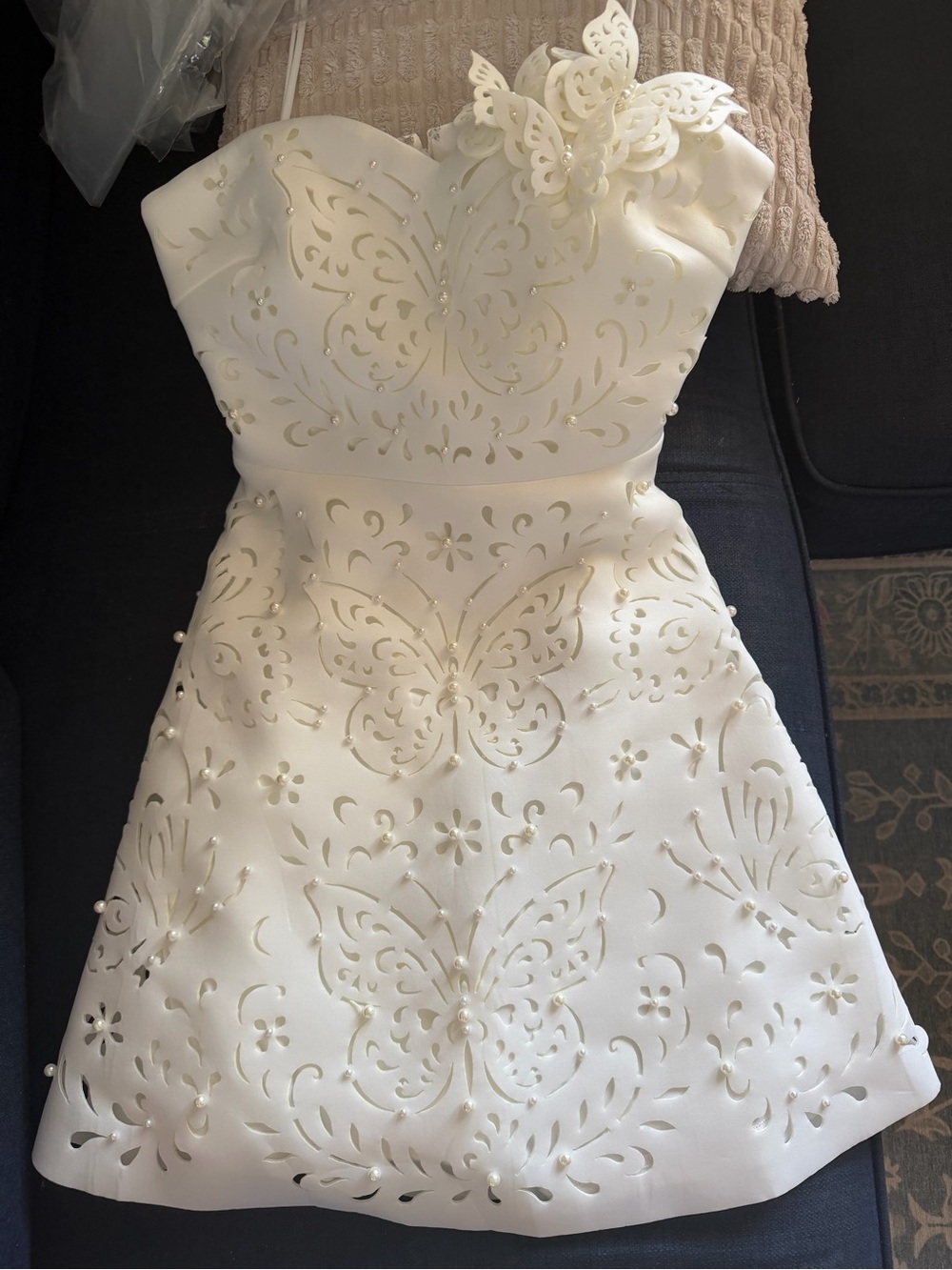 Badgley Mischka White Butterfly Appliqué Formal Dress